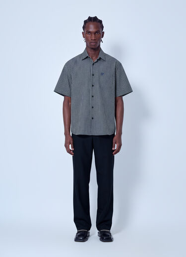 LN-CC® - VETEMENTS: Metal Logo Checked Short Sleeve Shirt - Black VETEMENTS Metal Logo Checked Short Sleeve Shirt Black vet0166012