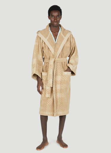 Burberry Check Cotton Jacquard Hooded Robe Beige bur0352001