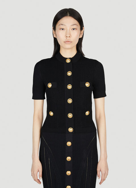 Balmain 반팔 카디건 - 블랙 Purple bln0252033