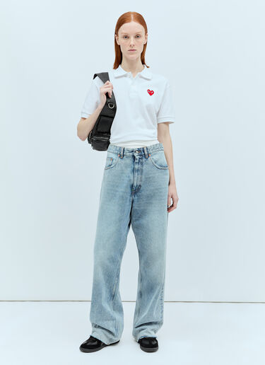Comme Des Garçons PLAY 로고 패치 폴로 셔츠 화이트 cpl0355004