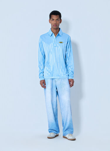 Metalwood Striped Long Sleeve Polo Shirt Blue met0164003