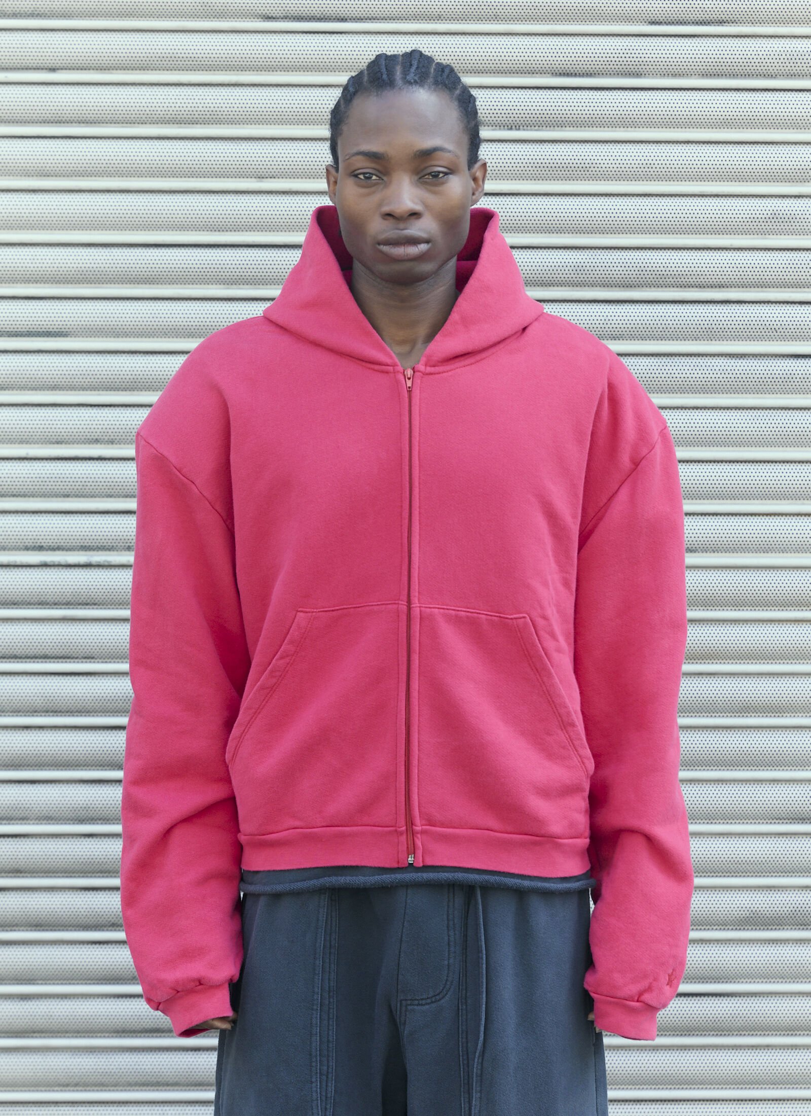 GREG ROSS Men s Shoulder Pad Hooded Sweatshirt in Red LN CC