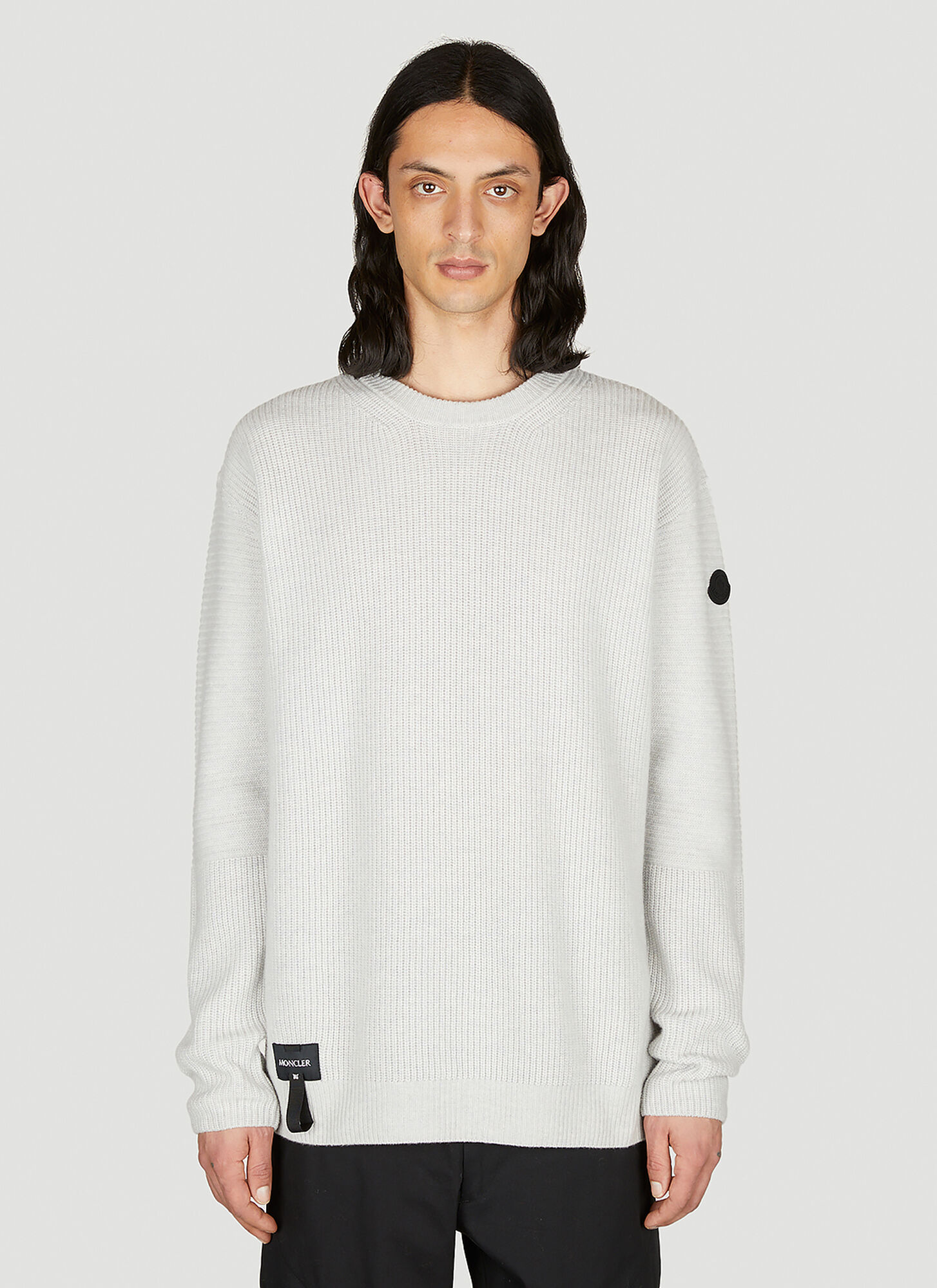 Shop Moncler Wool Knit Sweater In Grey