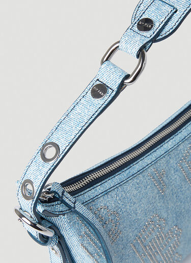 BY FAR Gib Studded Denim Print Shoulder Bag Light Blue byf0251004