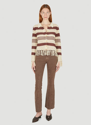 TheOpen Product Stripe Fringe Knit Sweater Brown top0248001