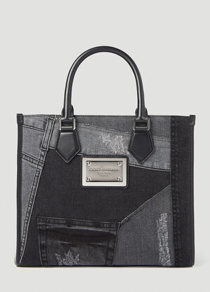 Space Available Small Patchwork Denim Tote Bag Black spa0356020