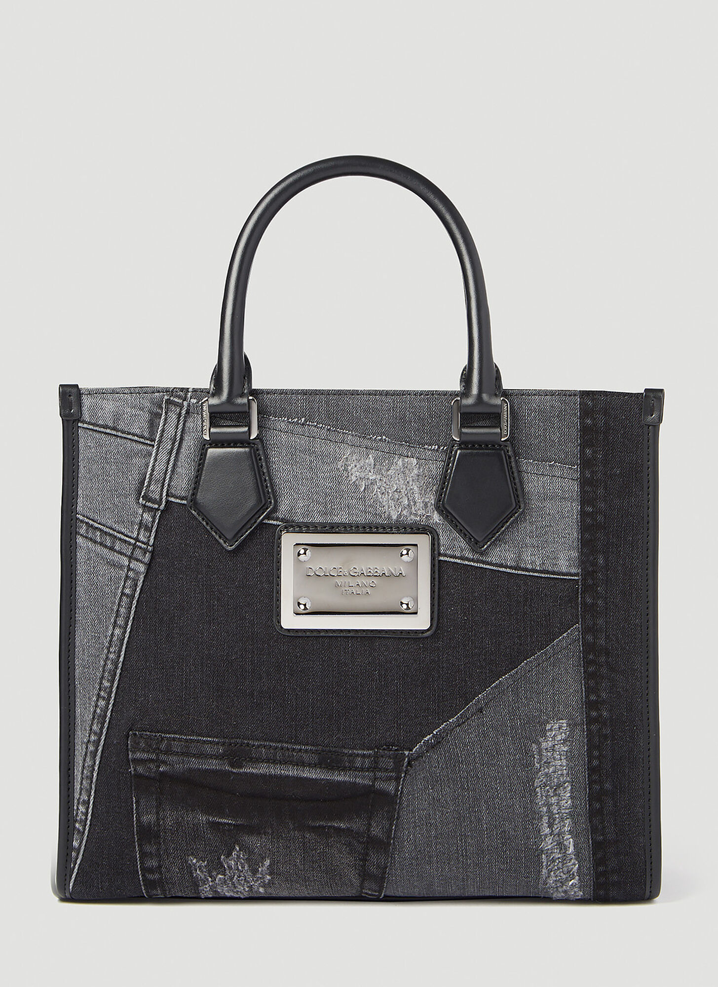 Shop Dolce & Gabbana Small Patchwork Denim Tote Bag In Black