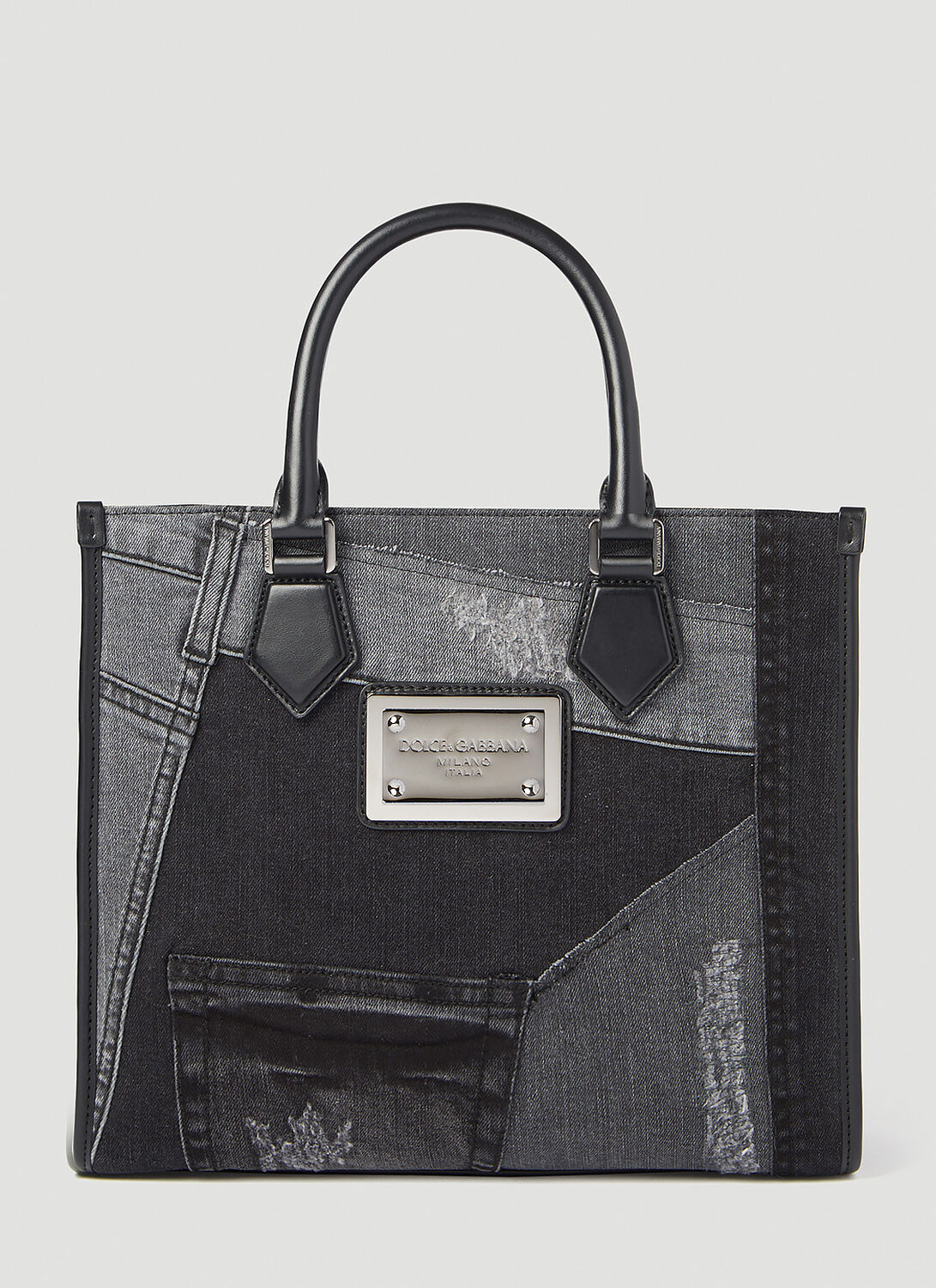 Dolce & Gabbana Small Patchwork Denim Tote Bag In Black