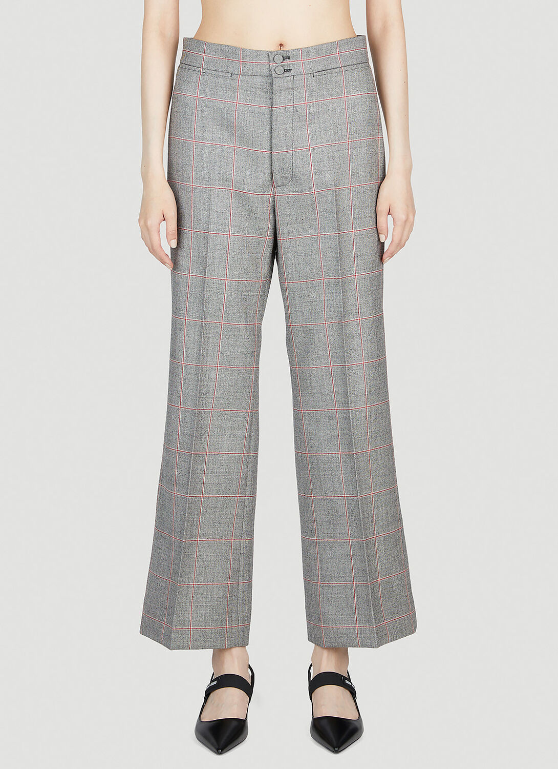 Shop Gucci Check Suit Pants In Grey