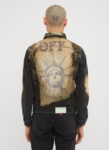 Distressed Bleached Clover Embroidered Denim Jacket Off-White Distressed Bleached Clover Embroidered Denim Jacket Black ofw0133022