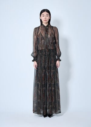Saint Laurent Lavallière Paisley Silk Crepon Maxi Dress Beige sla0259013