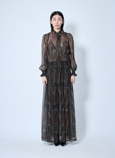 Saint Laurent 大花结佩斯利真丝绉纱超长连衣裙  黑色 sla0259001