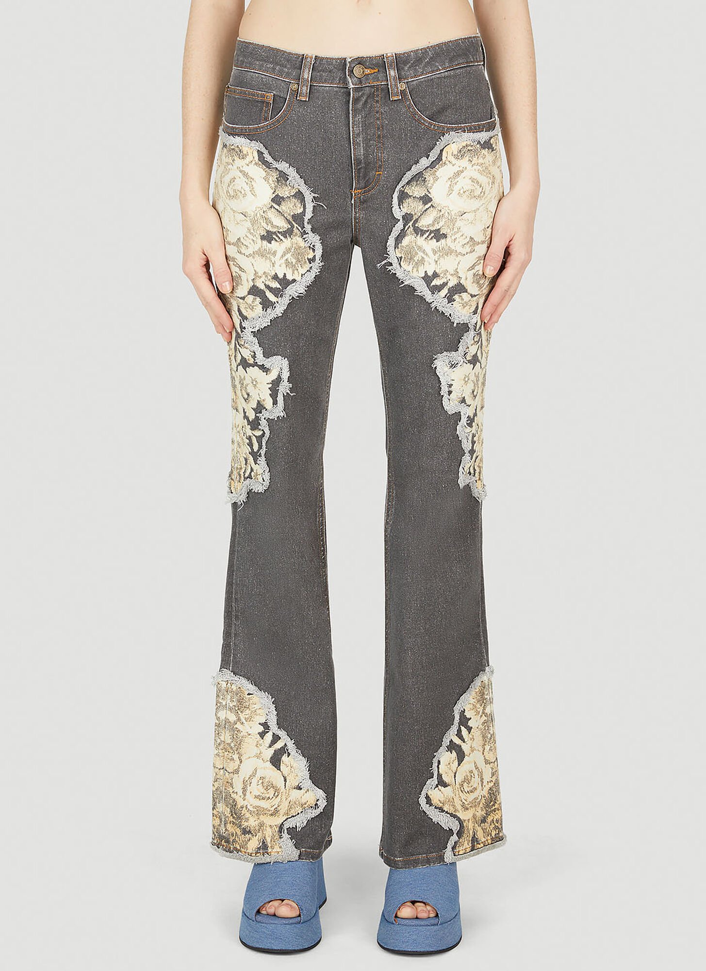 Guess Usa Floral Printed Flared Jeans Female Grey