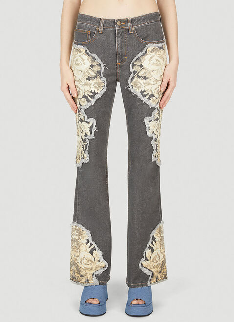 Guess USA Floral Printed Flared Jeans Black gue0254006