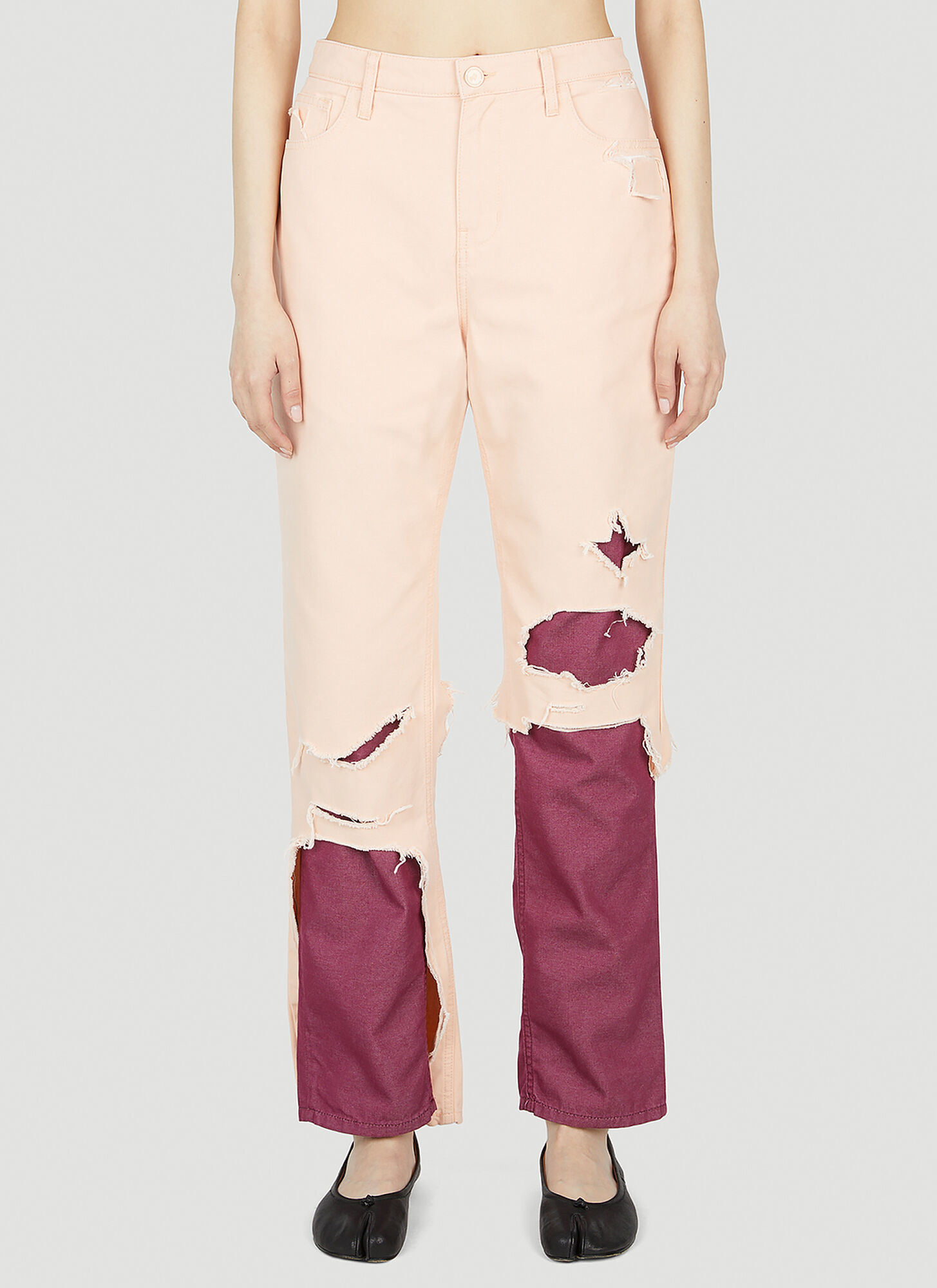 Raf Simons Pink & Burgundy Double Destroyed Jeans