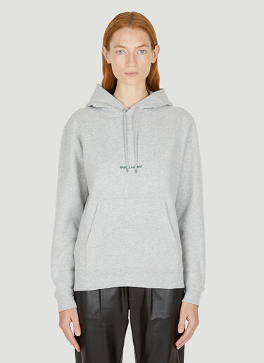 Saint Laurent Logo Embroidered Hooded Sweatshirt Grey sla0249020