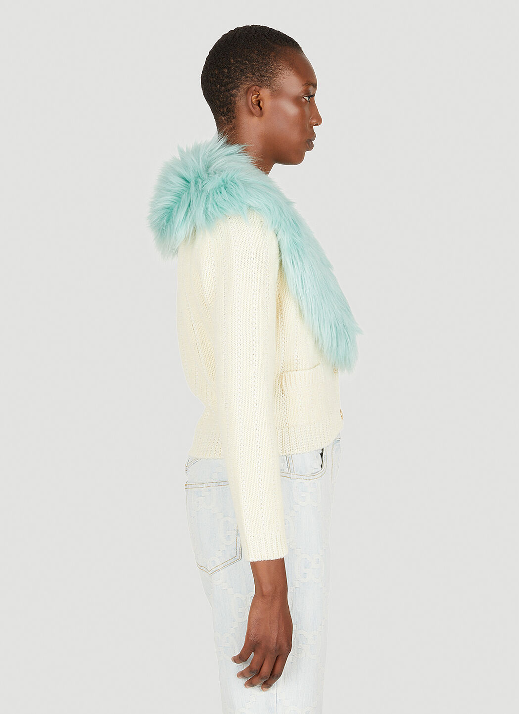 Gucci Faux Fur Collar Cardigan in Cream LN CC