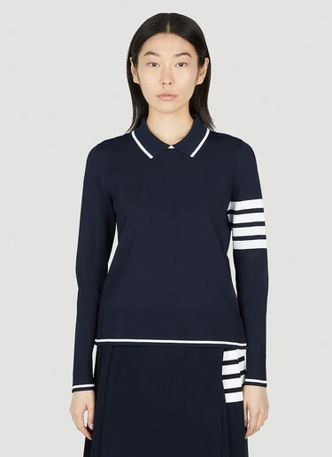 Four Bar Knit Polo Thom Browne Four Bar Knit Polo Blue thb0251013
