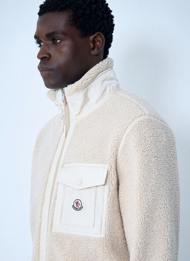 Moncler Teddy Fleece Zip-Up Sweatshirt Beige mon0162032