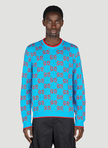 Gucci Logo Intarsia Sweater Blue guc0153005