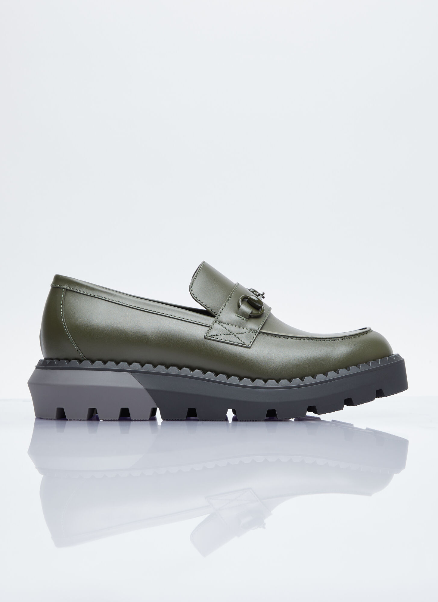 Shop Gucci Horsebit Leather Loafers In Green