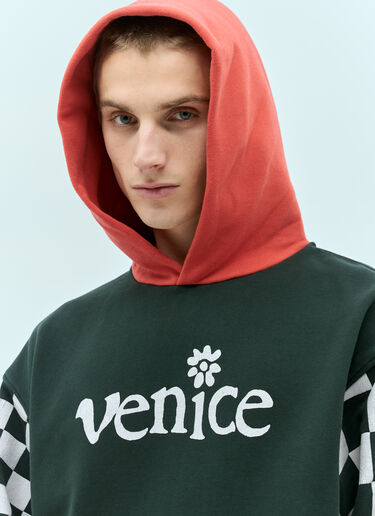 ERL Venice Checker-Sleeve Hooded Sweatshirt Black erl0156018