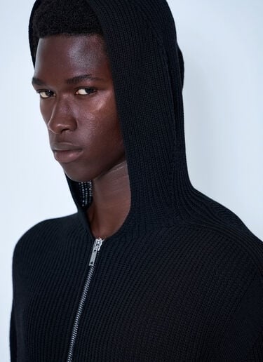 LN-CC® - Rick Owens: Ribbed Knit Zip Hoodie - Black Rick Owens Ribbed Knit Zip Hoodie Black ric0165066