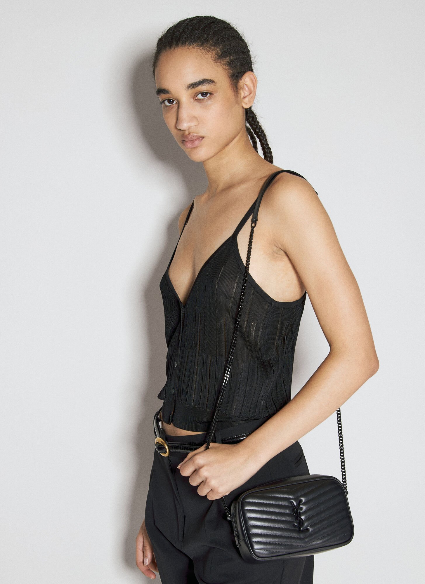 Shop Saint Laurent Mini Lou Shoulder Bag In Black