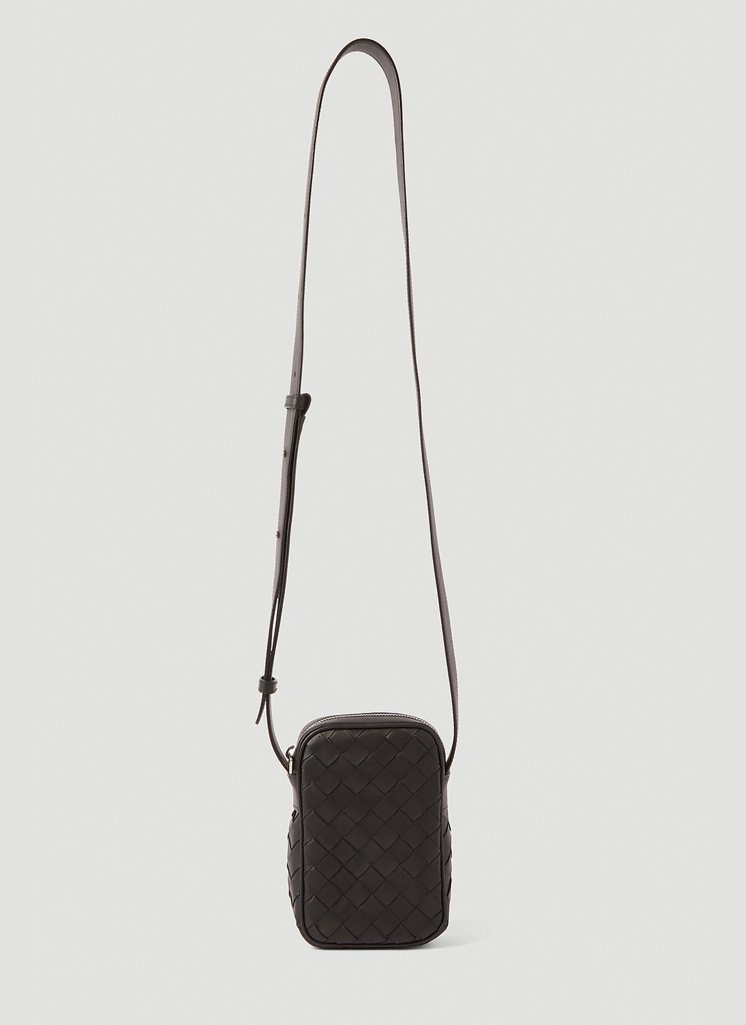Bottega Veneta Intrecciato Phone Pouch Crossbody Bag In Black