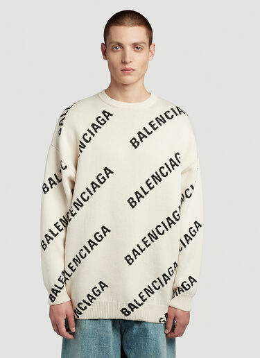 Balenciaga Logo Intarsia Sweater White bal0146003