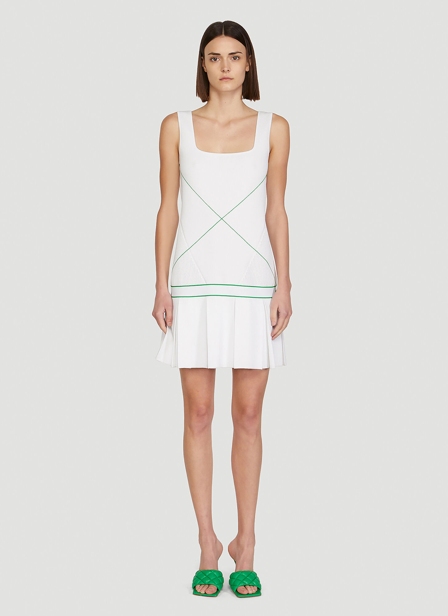 Bottega Veneta Pleated Embroidered Knitted Mini Dress