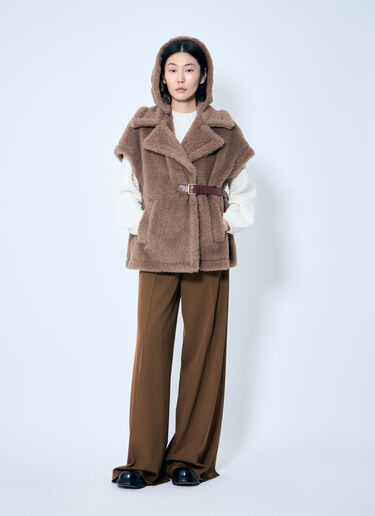Max Mara Teddy Fabric Gilet Cape Light Brown max0259026