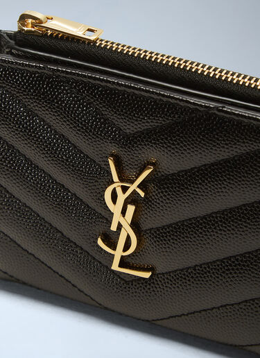 Saint Laurent Monogram 细纹粒面皮革拉链卡包 黑 sla0237053