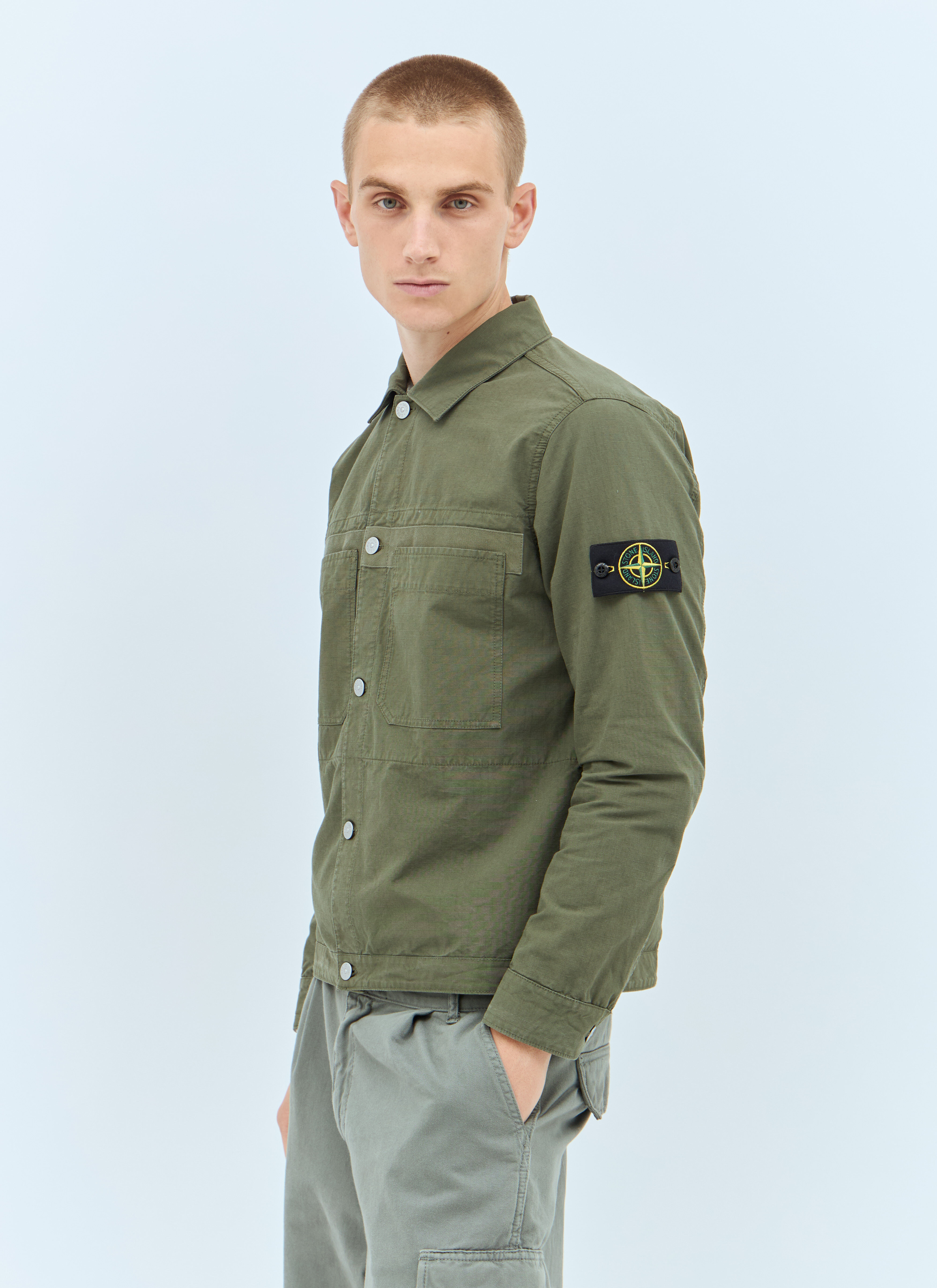 Stone island overshirt olive green discount