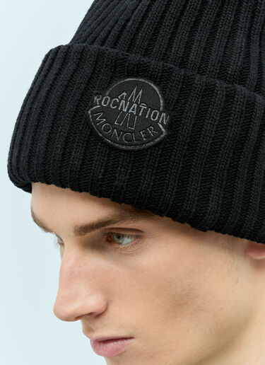 Moncler x Roc Nation designed by Jay-Z Logo Patch Wool Beanie Hat Black mrn0156014