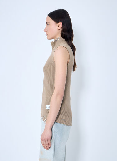 MM6 Maison Margiela Distressed Zip-Up Knit Vest Beige mmm0259004