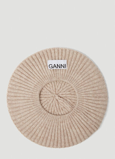 GANNI Ribbed Knit Beret Hat White gan0250052