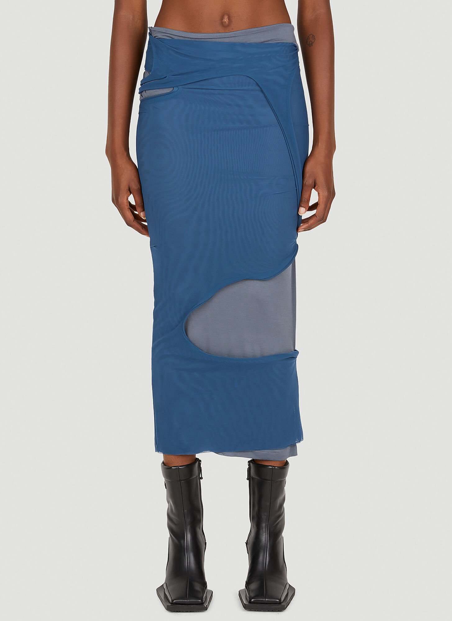 Mainline:rus/fr.ca/de Panelled Mid Length Skirt In Blue