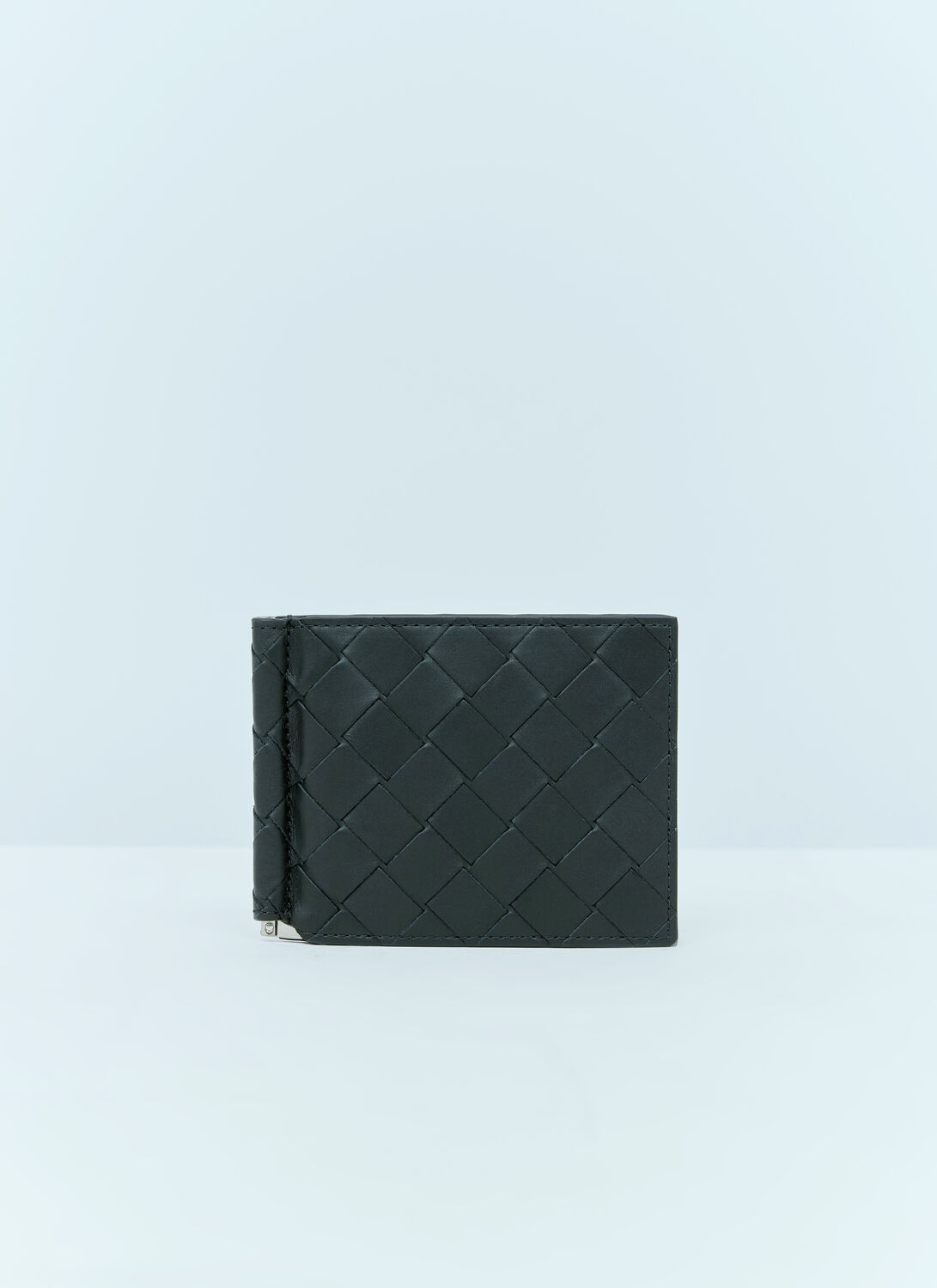 Shop Bottega Veneta Intrecciato Bill Clip Leather Wallet In Black