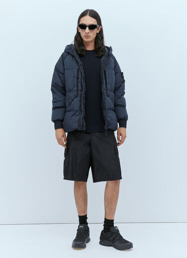 Stone Island Real Down Hooded Compass Patch Coat Navy sto0154030