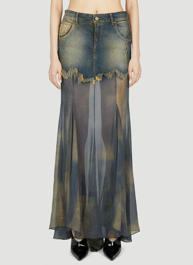 Blumarine Denim Chiffon Skirt Dark Blue blm0252032