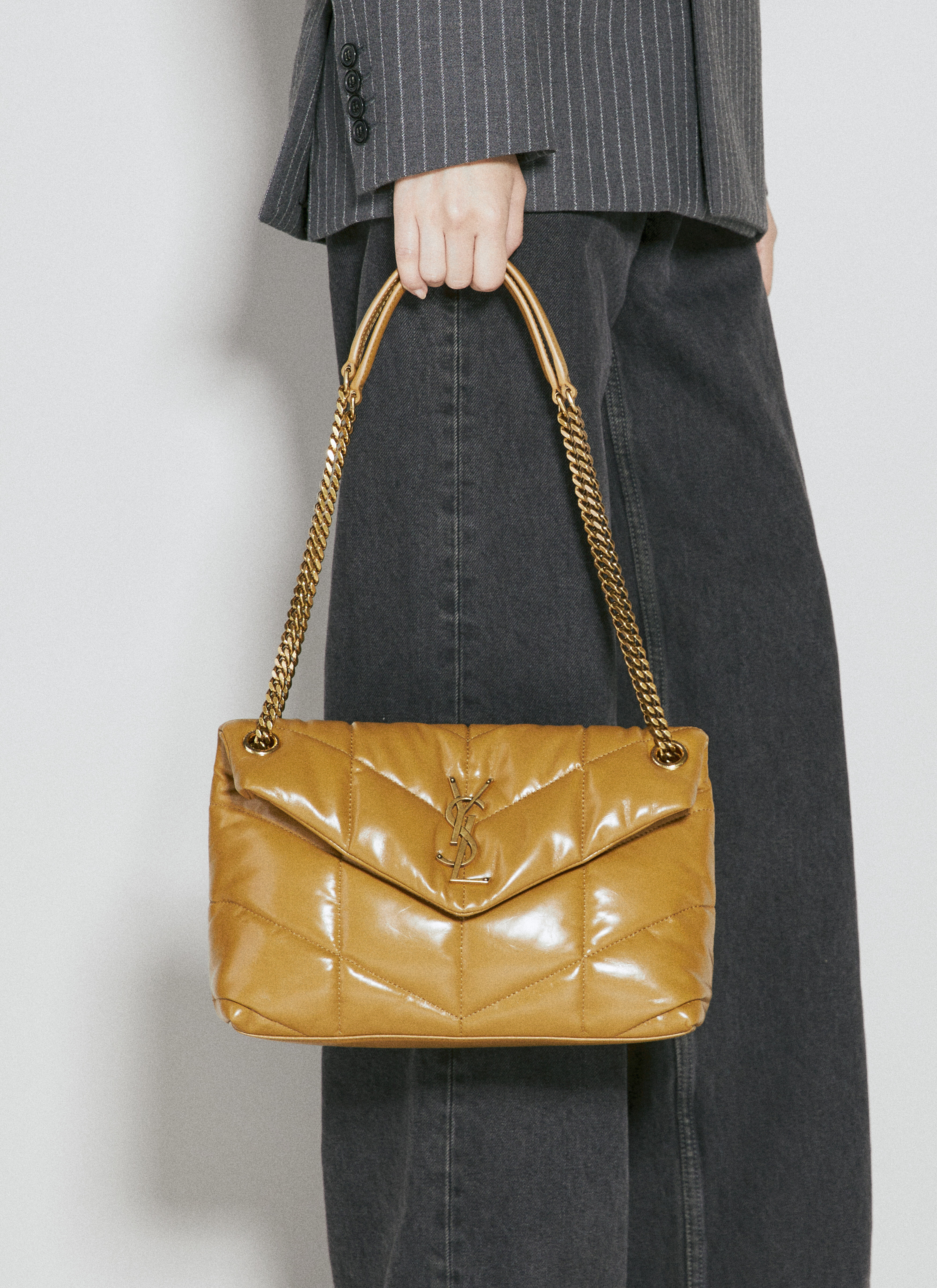 Saint Laurent Women s Small Puffer Shoulder Bag in Brown LN CC