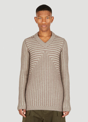 Rick Owens Ribbed V-Neck Sweater Brown ric0149024