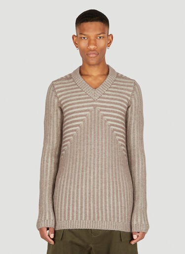 Rick Owens Ribbed V-Neck Sweater Brown ric0149024