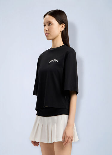 LN-CC® - Palm Angels: Mini Curved Logo Boxy T-Shirt - Black Palm Angels Mini Curved Logo Boxy T-Shirt Black pma0264195