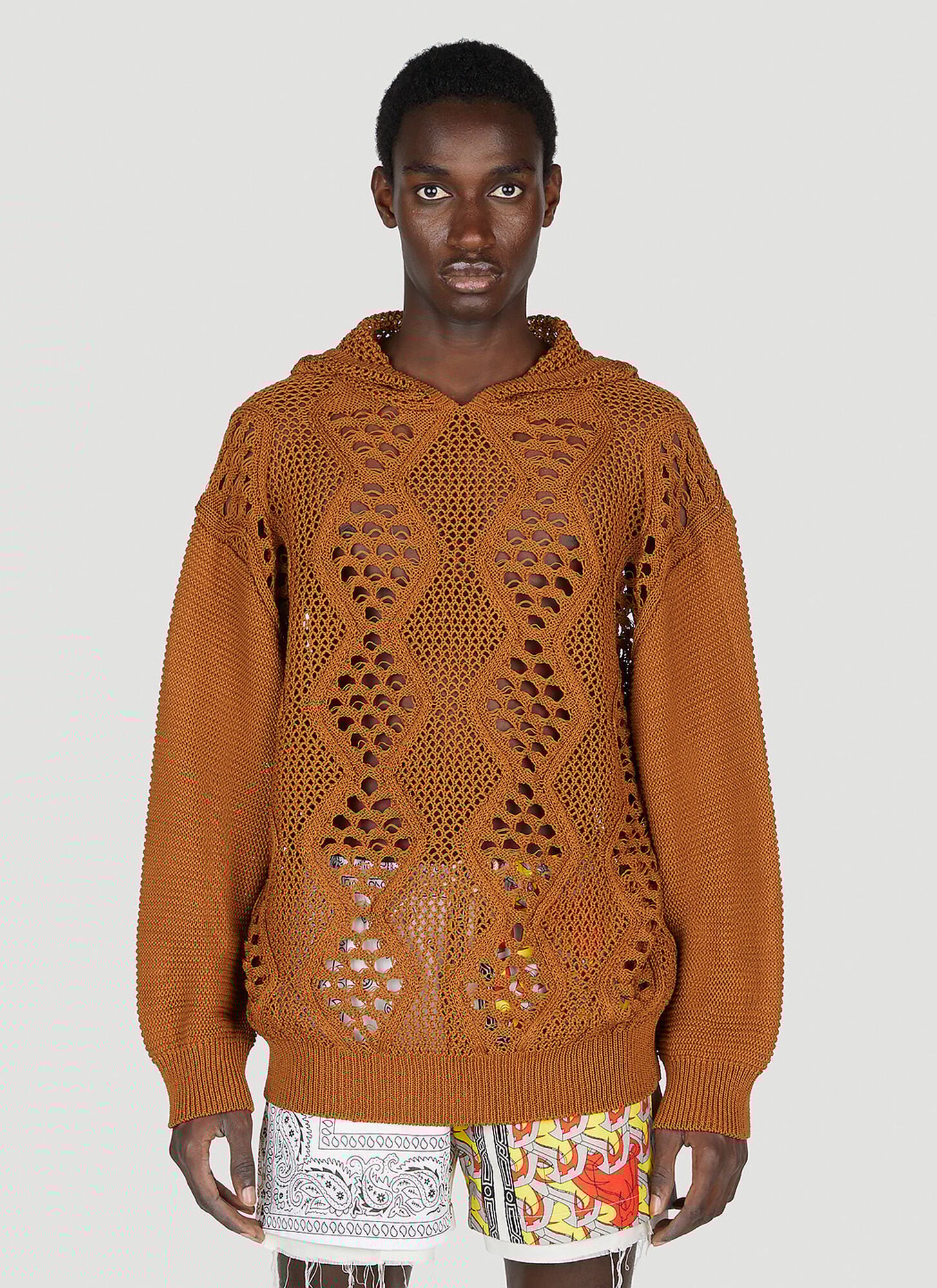 Children Of The Discordance Knit Hooded Sweater In Brown