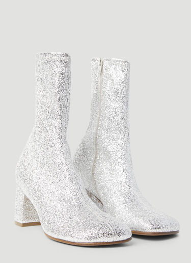 Dries Van Noten Glitter Block Heel Boots Silver dvn0255004