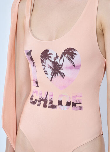 LN-CC® - Chloé: Tie-Strap One-Piece Logo Swimsuit - Pink Chloé Tie-Strap One-Piece Logo Swimsuit Pink chl0265002