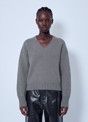 RÓHE Sculptural Compact V-Neck Sweater Grey roe0266004