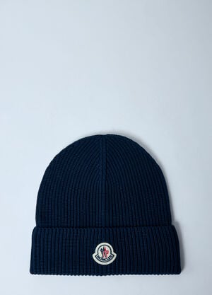 Moncler Logo Patch Beanie Hat Navy mon0159053